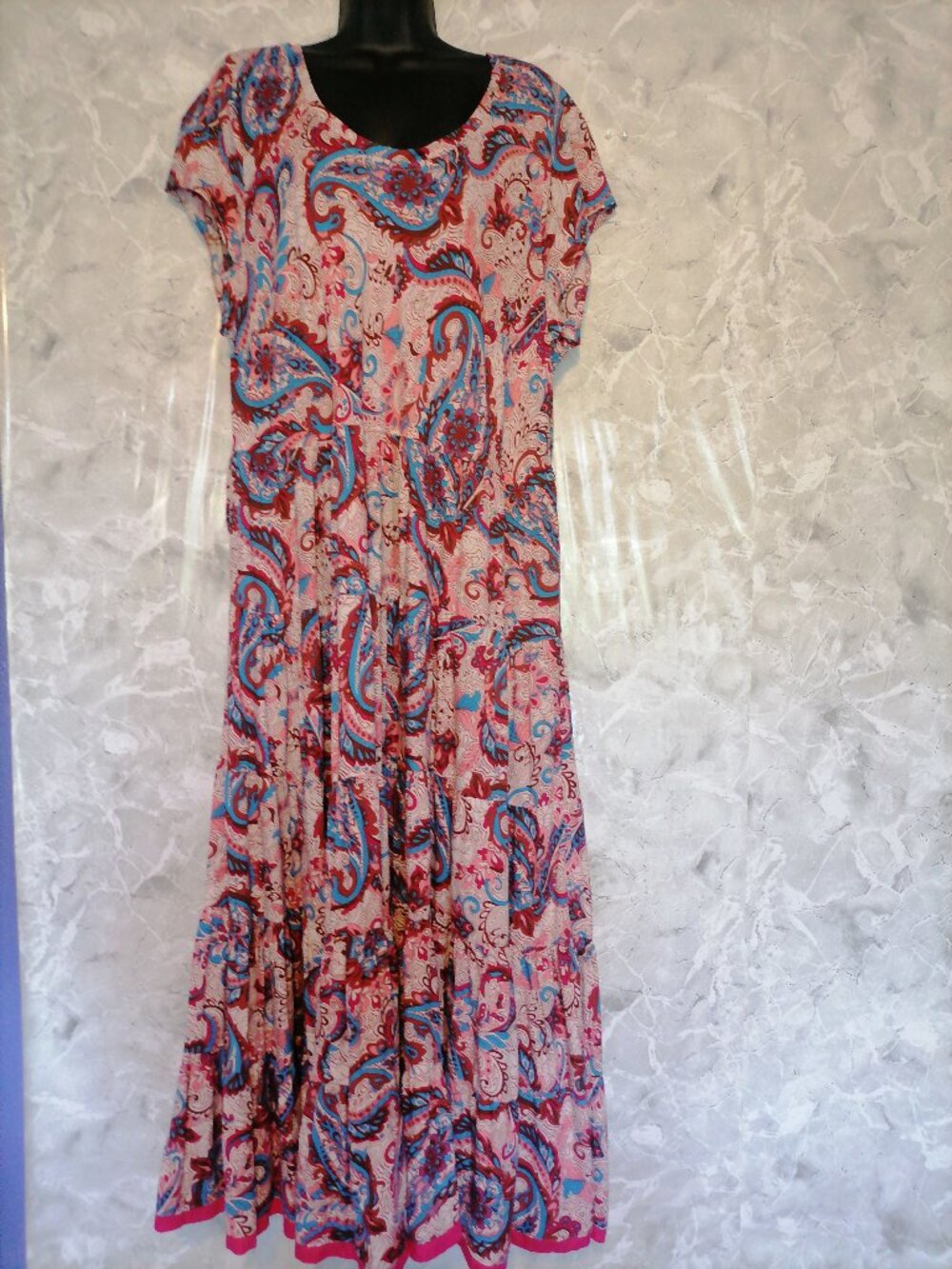 SOFT SURROUNDINGS Dress Womens XL Pink Paisley Kara Tiered Maxi Boho Gypsy
